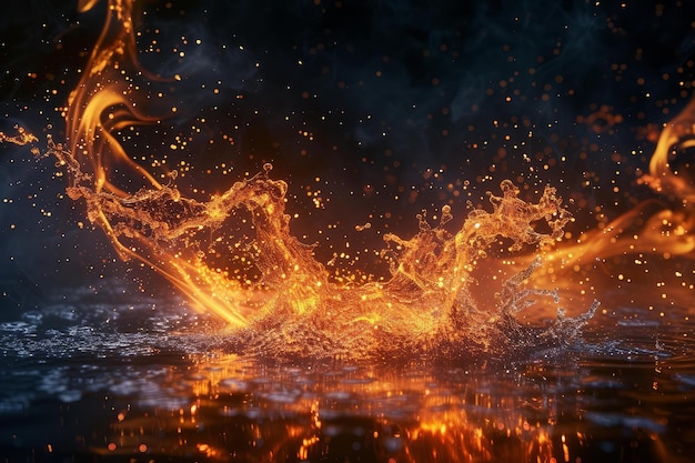 Fiery liquid splash on dark background