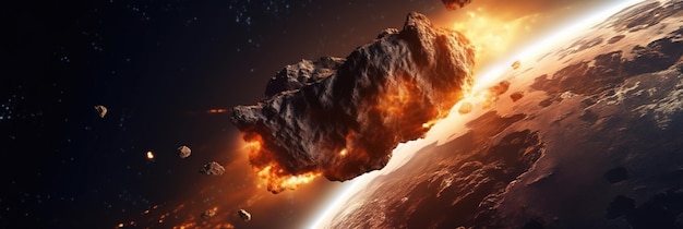 Fiery meteor impact on earth