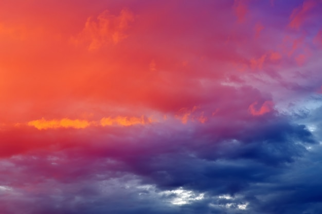 Fiery orange colorful sunset sky. Beautiful sky.