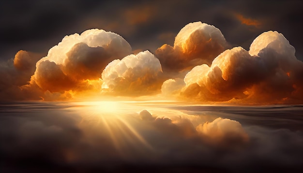 Fiery orange dramatic cloudy sunset sky Colorful colors of dawn Incredible beauty A beautiful and colorful abstract nature background Illustration 3d