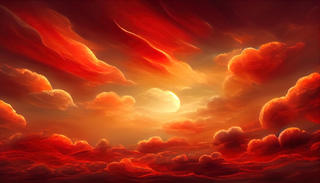 Fiery orange dramatic cloudy sunset sky Colorful colors of dawn Incredible beauty A beautiful and colorful abstract nature background Illustration 3d