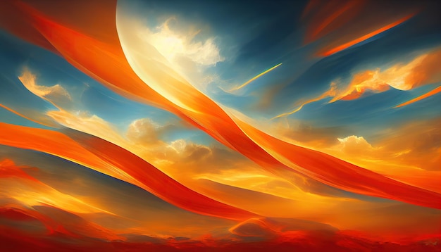 Fiery orange dramatic cloudy sunset sky Colorful colors of dawn Incredible beauty A beautiful and colorful abstract nature background Illustration 3d