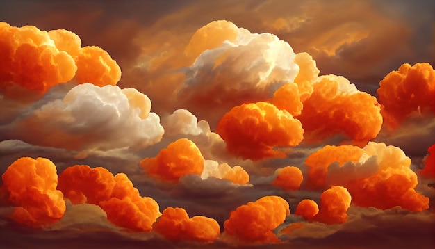 Fiery orange dramatic cloudy sunset sky Colorful colors of dawn Incredible beauty A beautiful and colorful abstract nature background Illustration 3d