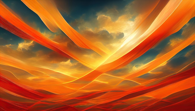 Fiery orange dramatic cloudy sunset sky Colorful colors of dawn Incredible beauty A beautiful and colorful abstract nature background Illustration 3d