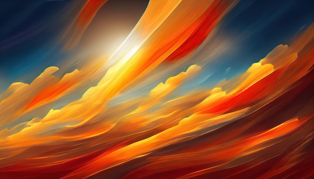 Fiery orange dramatic cloudy sunset sky Colorful colors of dawn Incredible beauty A beautiful and colorful abstract nature background Illustration 3d