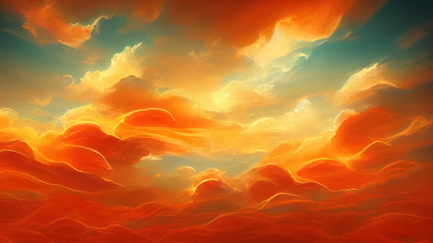 Fiery orange dramatic cloudy sunset sky Colorful colors of dawn Incredible beauty A beautiful and colorful abstract nature background Illustration 3d