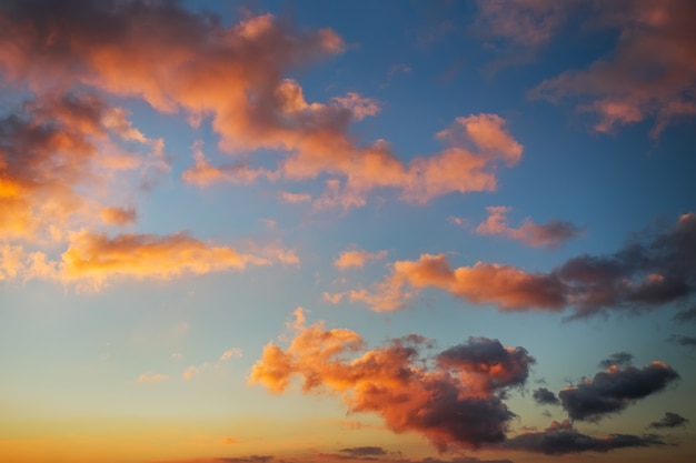 Fiery, orange and red colors sunset sky as