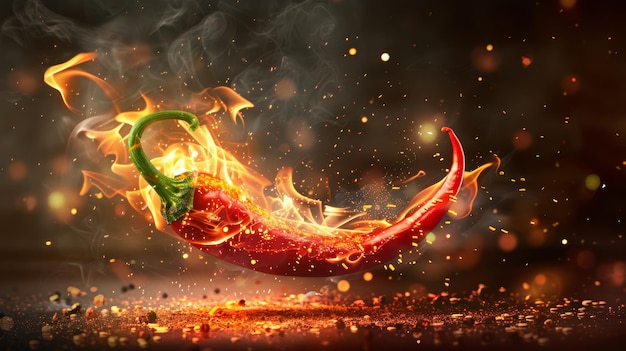 Fiery phoenix rising from a chili pepper