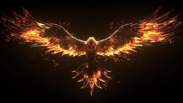 A fiery phoenix with orange flames