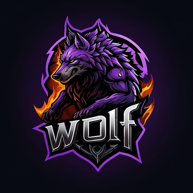 Fiery Purple Wolf Mascot Logo with a Silver quotWolfquot Text