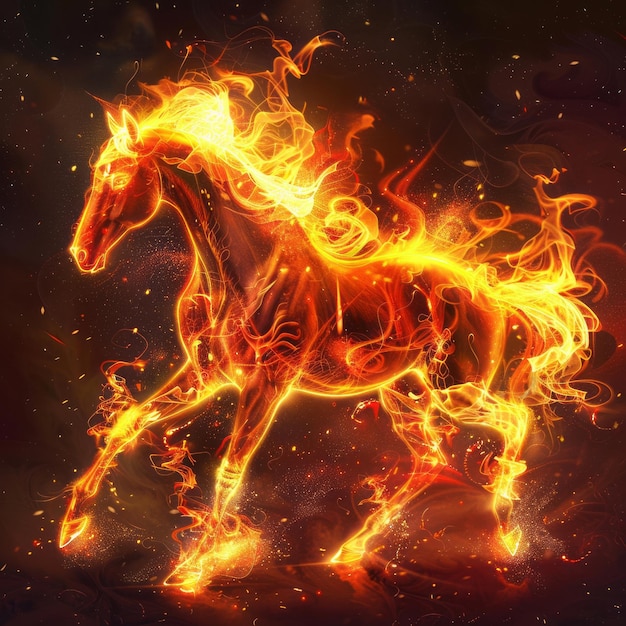 Photo fiery red horse on a dark background symbol of the fiery horse