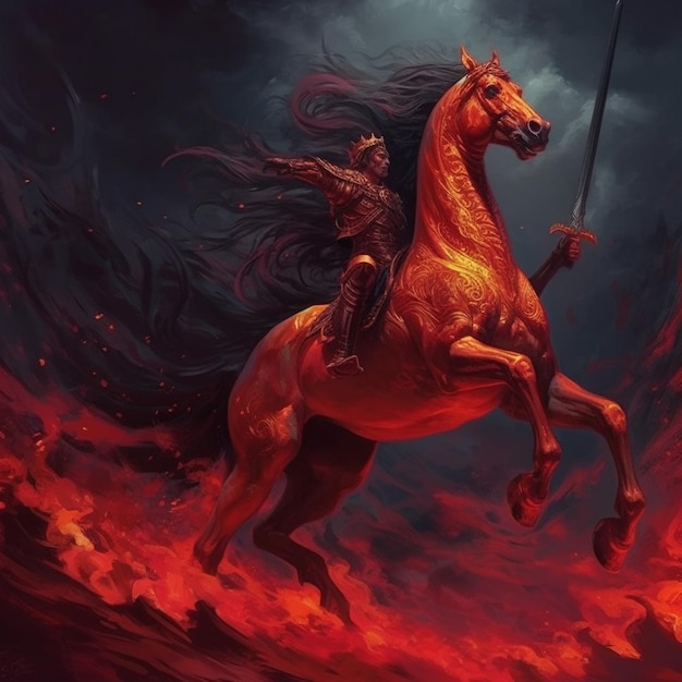 Fiery red horse ghost riding jumping wallpaper AI Generated art