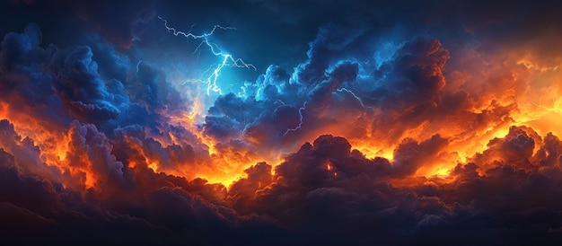 Photo fiery skies and lightning