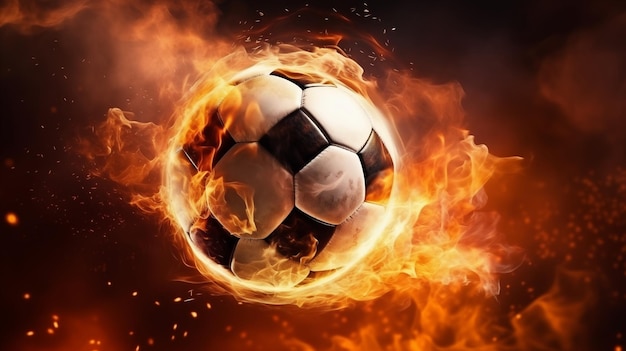 A fiery soccer ball during a game Generate Ai