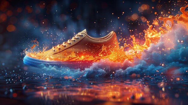 Photo fiery splash sneaker generative ai