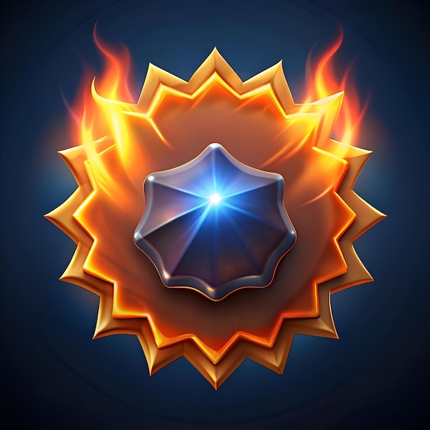 A fiery star shaped badge with a glowing center perfect for game design app interfaces and award graphics