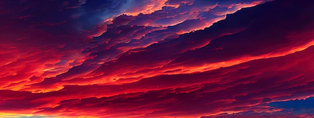 Fiery sunset colorful clouds in the sky