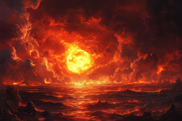 Fiery Sunset Over a Lava Sea