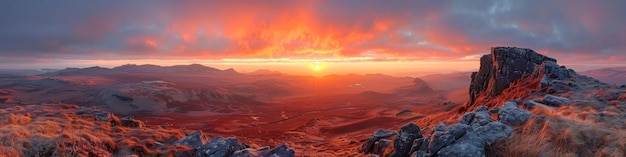 Photo fiery sunset over a mountain landscape