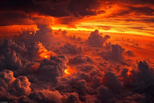 Photo fiery sunset above a sea of clouds