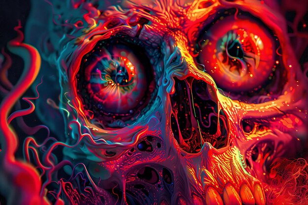 Photo fiery surreal skull with glowing eyes