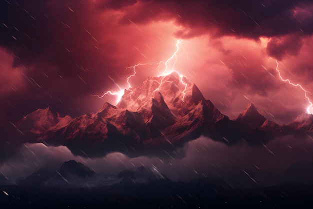 Fiery thunderstorm over the mountains