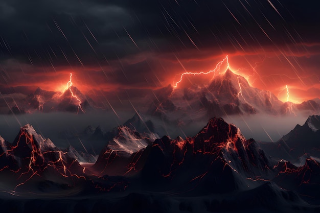 Fiery thunderstorm over the mountains