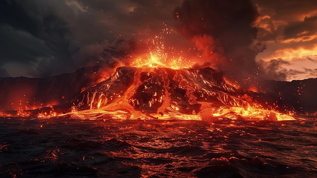 Fiery Volcanic Island Environment After Apocalypse