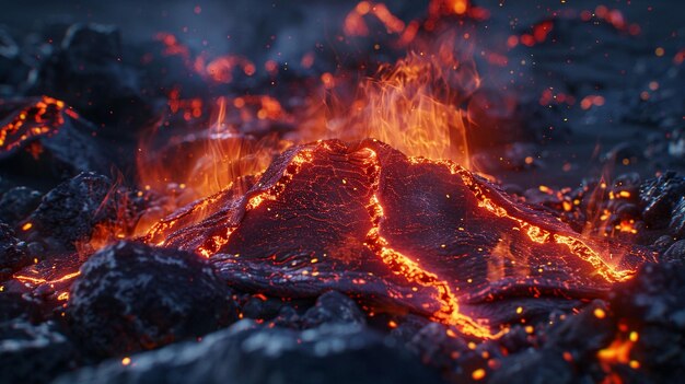 Fiery Volcanic Lava Flow CloseUp Image