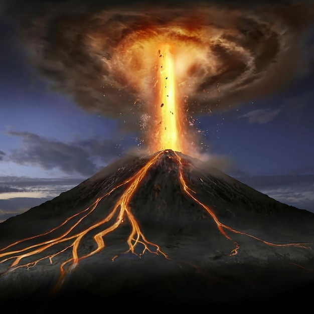 Photo fiery volcano eruption a dramatic scene of a volcano erupting