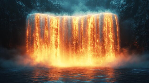 Photo fiery waterfall cascading into a still lake