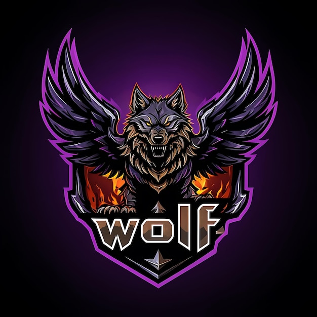 Fiery Winged Wolf Mascot Logo