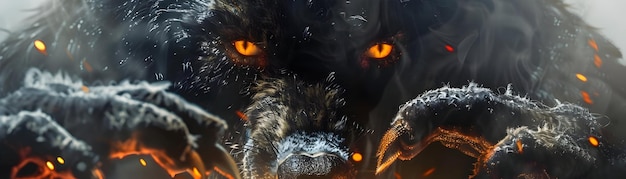 Photo fiery wolf illustration with glowing eyes