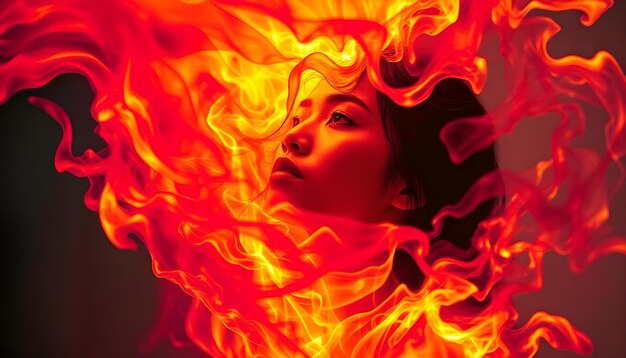 Photo fiery woman a surreal portrait in flames