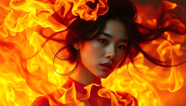 Photo fiery woman a surreal portrait in flames