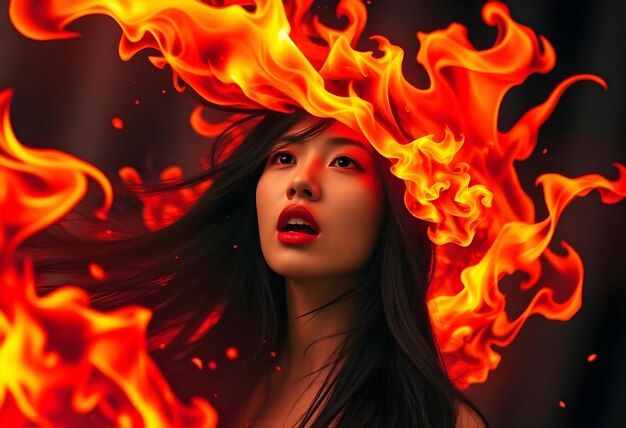 Photo fiery woman a surreal portrait in flames