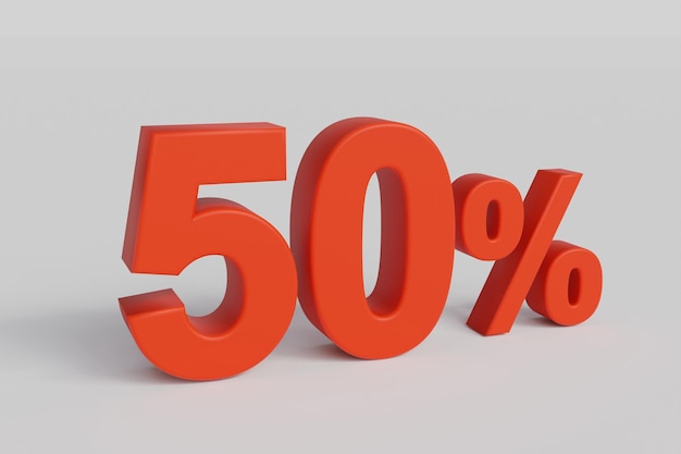 Fifty percent 3D render isolated over white background with shadow and clipping path included