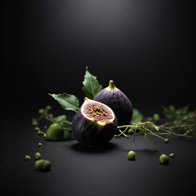 Fig fruit in the center of a dark composition