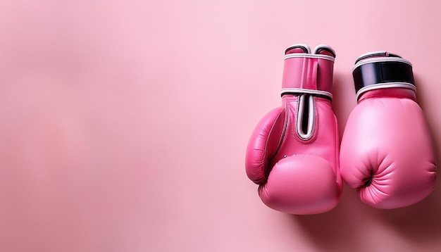 Photo fight against breast cancer pair of pink boxing gloves on colorful background