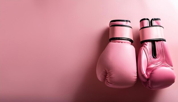 Photo fight against breast cancer pair of pink boxing gloves on colorful background