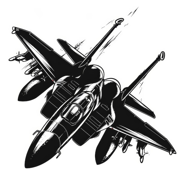 Photo fighter jet fighter vintage line drawing or engraving illustration