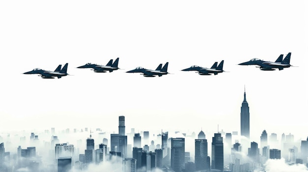 Fighter Jets Flying Over City