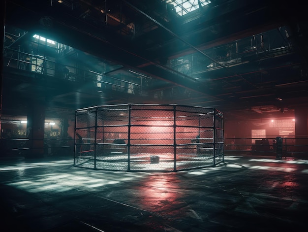 In the fighting cage Interior view of sport arena Created with Generative AI technology