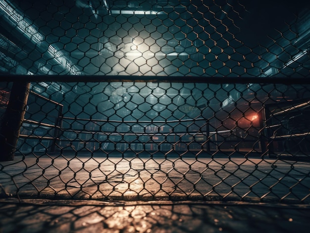 In the fighting cage Interior view of sport arena Created with Generative AI technology.