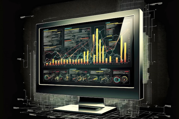 Figurative image of business strategy in form of computer screen with graphs