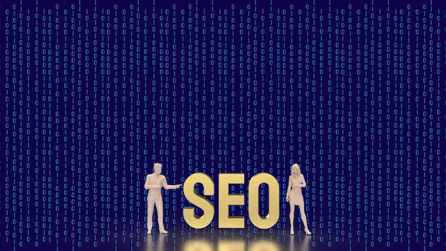 The figure and gold text seo on digital background 3d rendering