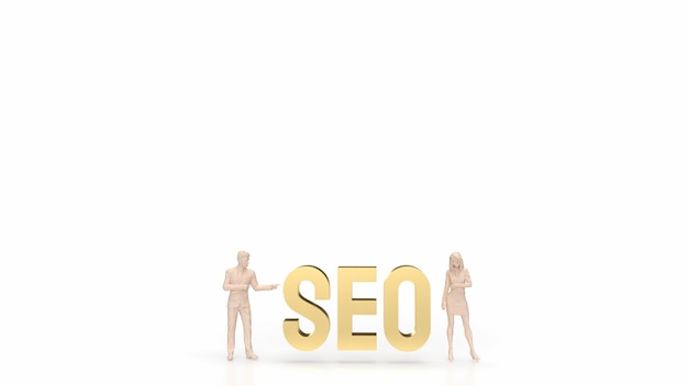 The figure and gold text seo on white background 3d rendering