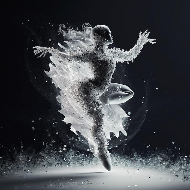 A figure is in a black and white image with the word dance on it.