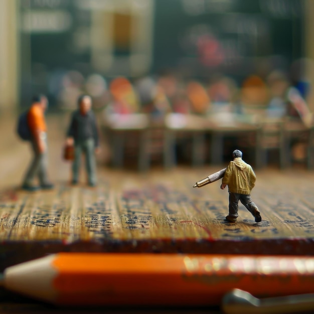 Photo a figure is on a table with a pen in front of him