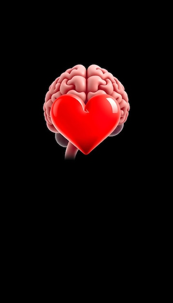 Photo figure of man with brain and red heart love and intelligence isolated with white highlights